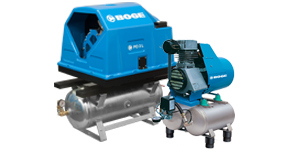image render of a blue BOGE oil free air compressor